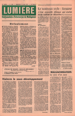 Lumière: Hebdomadaire d'Information de Madagascar: No. 1882 – Dimanche 18 Juin 1972