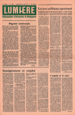 Lumière: Hebdomadaire d'Information de Madagascar: No. 1883 – Dimanche 25 Juin 1972