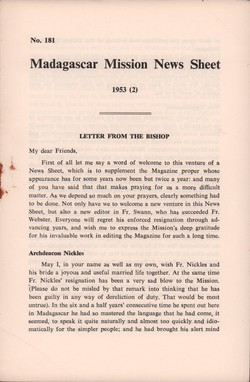 Madagascar Mission News Sheet: No. 181: 1953 (2)