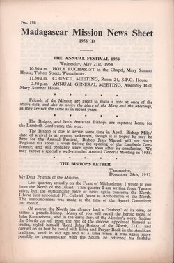 Madagascar Mission News Sheet: No. 198: 1958 (1)