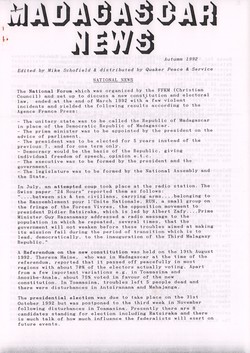 Madagascar News: Autumn 1992