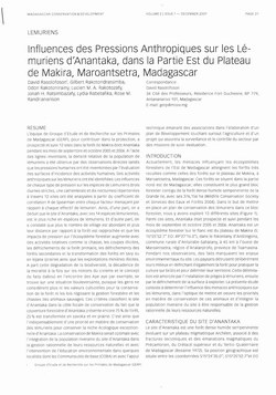 Influences des Pressions Anthropiques sur les Lémuriens d'Anantaka, dans la Partie Est du Plateau de Makira, Maroantsetra, Madagascar: [Lémuriens]