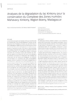 Analyses de la dégradation du lac Kinkony pour la conservation du Complexe des Zones Humides Mahavavy - Kinkony, Région Boeny, Madagascar