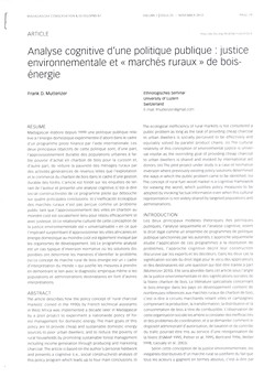 Analyse cognitive d'une politique publique: justice environnementale et «marchés ruraux» de bois-énergie