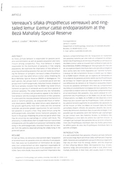 Verreaux's sifaka (Propithecus verreauxi) and ringtailed lemur (Lemur catta) endoparasitism at the Bezà Mahafaly Special Reserve