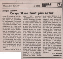 Eclipse solaire: Ce qu'il ne faut pas rater: Midi Madagasikara, no. 5428, mercredi 20 juin 2001