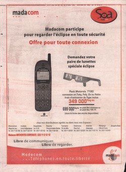 Madacom: Advertisement from Midi Madagasikara no. 5428 (Wednesday 20 June 2001)