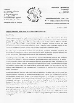 Important letter from MfM to Akany Avoko Supporters: 8th October 2014