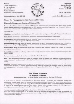 Money for Madagascar Letter: October 1998