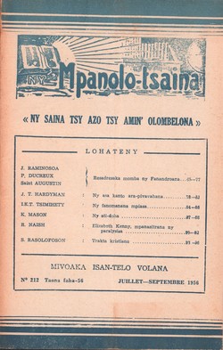 Ny Mpanolo-tsaina: No. 212: Juillet-Septembre 1956