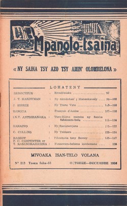 Ny Mpanolo-tsaina: No. 213: Octobre-Décembre 1956
