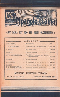 Ny Mpanolo-tsaina: No. 213: Octobre-Dcembre 1956