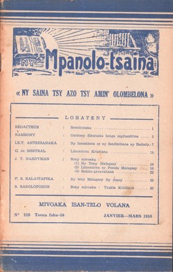 Ny Mpanolo-tsaina: No. 218: Janvier-Mars 1958