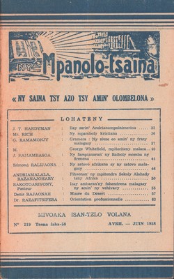 Ny Mpanolo-tsaina: No. 219: Avril-Juin 1958