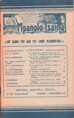 Ny Mpanolo-tsaina: No. 220: Juillet-Septembre 1958