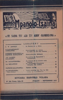 Ny Mpanolo-tsaina: No. 224: Juillet-Septembre 1959