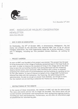 Madagascar Wildlife Conservation Newsletter: Nr. 2, December 10th 2003