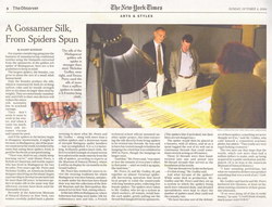 A Gossamer Silk, From Spiders Spun: Article from The New York Times (Sunday 4 October 2009)