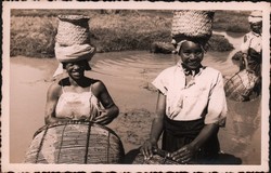 Two Malagasy women fishing with baskets