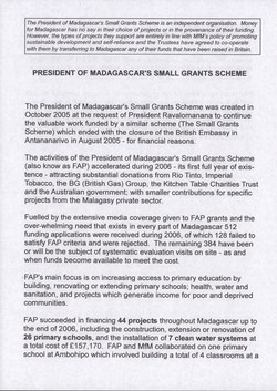 President of Madagascar's Small Grants Scheme