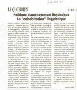 Politique d'Aménagement Linguistique: La 'Cohabitation' Linguistique: Le Quotidien Article (10 December 2004)