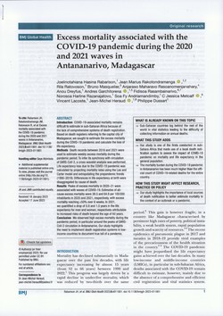 Excess mortality associated with the COVID-19 pandemic during the 2020 and 2021 waves in Antananarivo, Madagascar