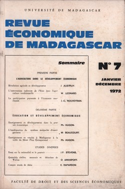 Revue Economique de Madagascar: No. 7: Janvier-Décembre 1972