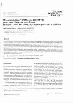 Molecular Phylogeny of Malagasy Poison Frogs, Genus Mantella (Anura: Mentellidae): Homoplastic Evolution of Colour Pattern in Aposematic Amphibians