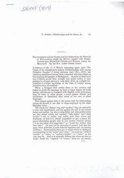 Relationships and the Names used for Them among the Peoples of Madagascar: Chiefly the Hovas; together with Observations upon Marriage Customs and Morals among the Malagasy