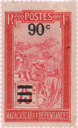 Filanjana: 75-Centime Postage Stamp with 90-Centime Surcharge