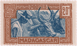 Zebu and Herdsman: 20-Centime Postage Stamp