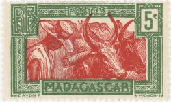 Zebu and Herdsman: 5-Centime Postage Stamp
