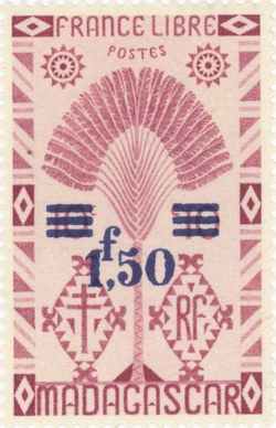 Ravenala Design: 10-Centime Postage Stamp with 2-Franc Surcharge