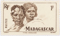 Sakalava Man and Woman: 1-Franc Postage Stamp