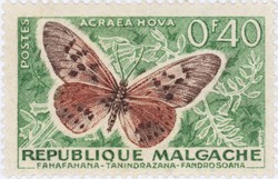 Acraea hova Butterfly: 0.40-Franc Postage Stamp