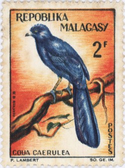 Coua caerulea: 2-Franc Postage Stamp