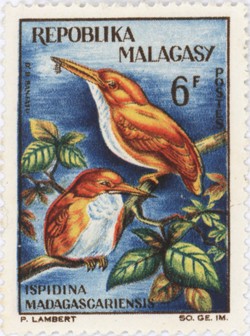 Ispidina madagascariensis: 6-Franc Postage Stamp