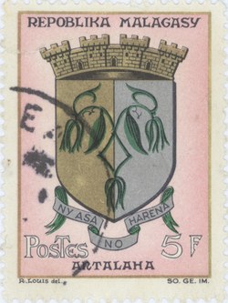 Antalaha Coat-of-Arms: 5-Franc Postage Stamp