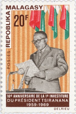 10th Anniversary of Philibert Tsiranana's Inauguration: 20-Franc Postage Stamp