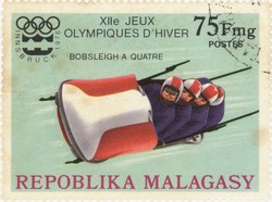 Four-man Bobsleigh, Winter Olympics: 75-Franc Postage Stamp