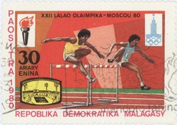 Hurdles, Summer Olympics: 30-Franc (6-Ariary) Postage Stamp