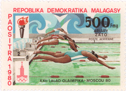 Women's Swimming, Summer Olympics: 500-Franc (100-Ariary) Postage Stamp