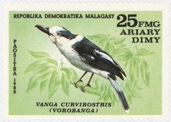 Vanga curvirostris (Vorobanga): 25-Franc (5-Ariary) Postage Stamp