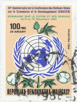 United Nations Conference on Trade and Development: Cotton & Derivatives: 100-Franc (20-Ariary) Postage Stamp