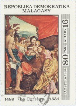 Antonio da Correggio's The Madonna and Child with Saints: 80-Franc (16-Ariary) Postage Stamp