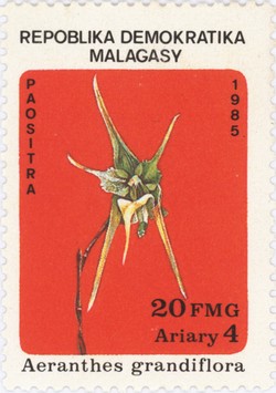 Aeranthes grandiflora Orchid: 20-Franc (4-Ariary) Postage Stamp