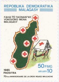 70th Anniversary of the Red Cross in Madagascar: 50-Franc (10-Ariary) Postage Stamp