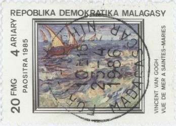 Vincent van Gogh's Vue de Mer à Saintes-Maries: 20-Franc (4-Ariary) Postage Stamp