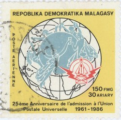 Universal Postal Union: 150-Franc (30-Ariary) Postage Stamp