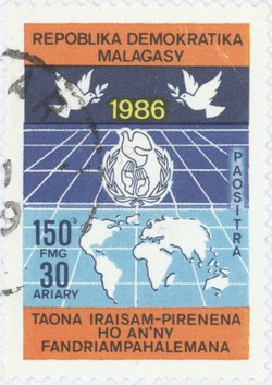 International Year of Peace: 150-Franc (30-Ariary) Postage Stamp